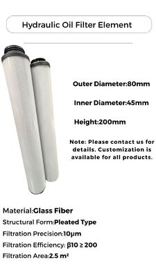Fiberglass Cartridge Filter Element for Hydraulic Oil Filtration with 500 mm Height and 80°C Max Temperature